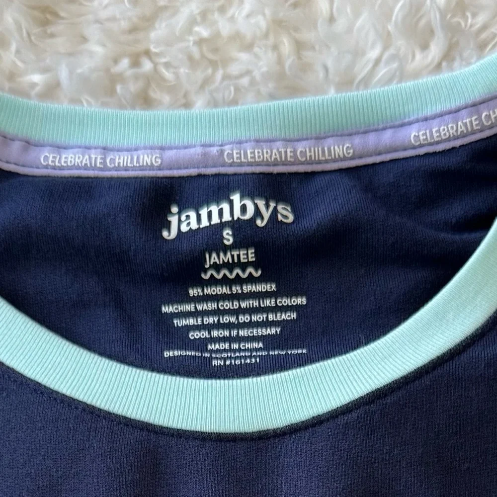 Jambys Unisex Short Sleeve MicroModal Crew JamTee & Pant Navy/Mint Size Small